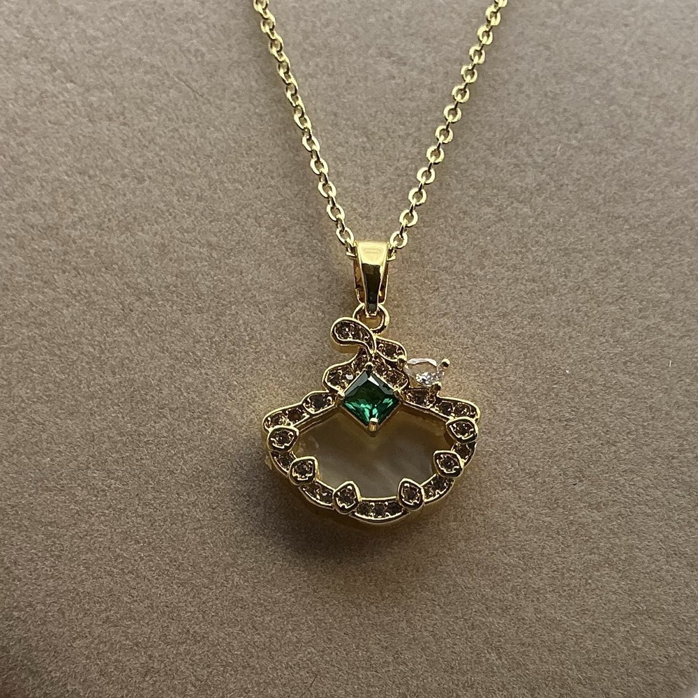 Eden by Adina Eden Mother of Pearl Fan Shell CZ Necklace 14K Gold Plated
